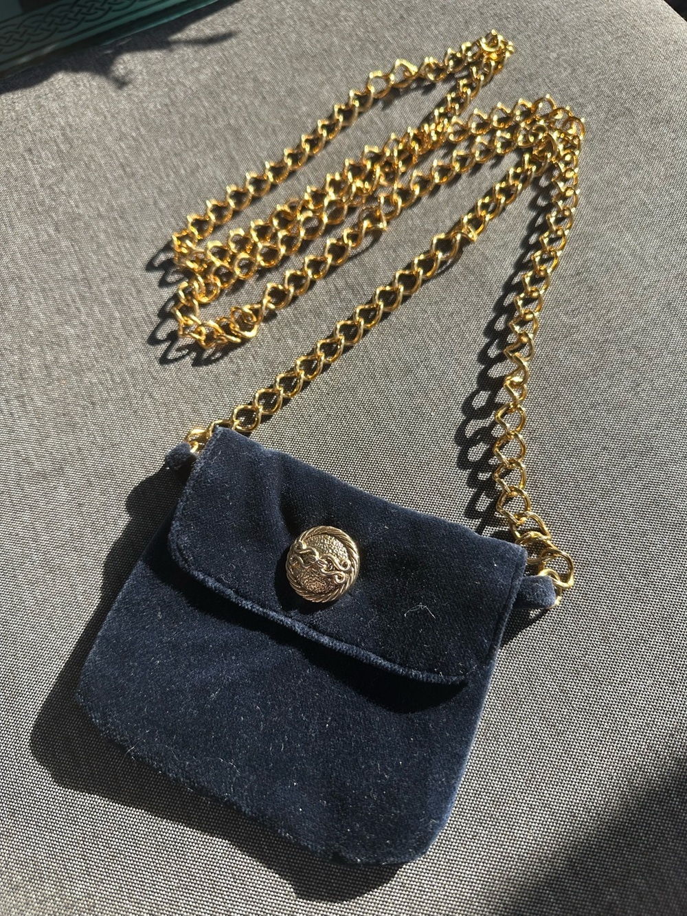 Vintage Navy Velvet Mini Crossbody Bag with Gold Chain